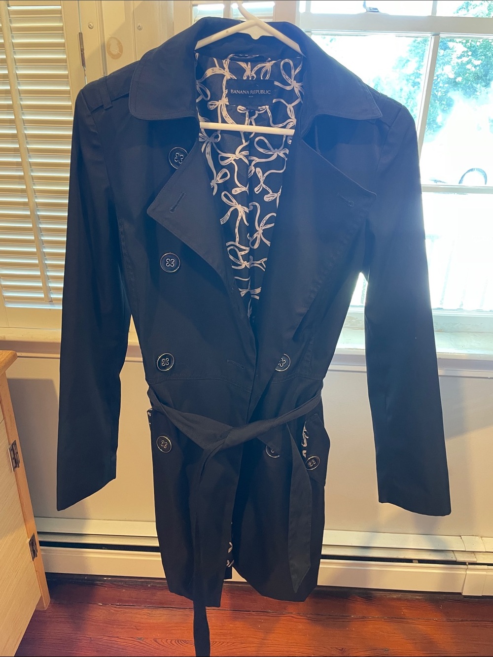 Banana Republic Black Trench Coat with Patterned Lining